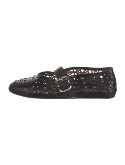 Pre-owned Alaïa Leather Lace Pattern Mary Jane Flats In Black