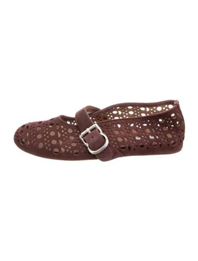 Pre-owned Alaïa Leather Lace Pattern Mary Jane Flats In Burgundy