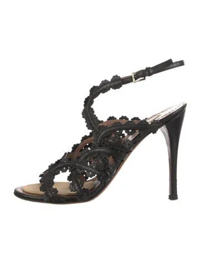 Pre-owned Alaïa Leather Lace Pattern Sandals In Black