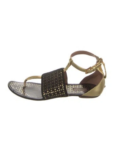 Pre-owned Alaïa Leather Lace Pattern Sandals In Gold