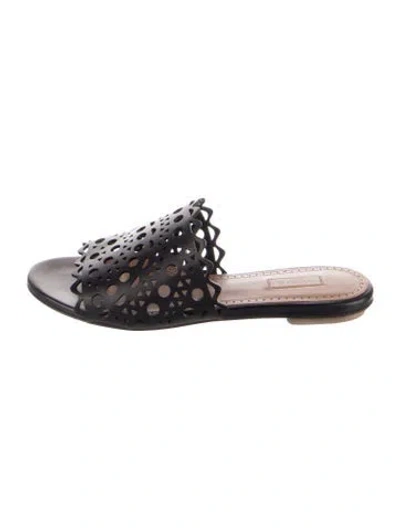 Pre-owned Alaïa Leather Lace Pattern Slides In Black
