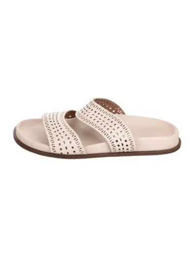 Pre-owned Alaïa Leather Lace Pattern Slides In Neutrals