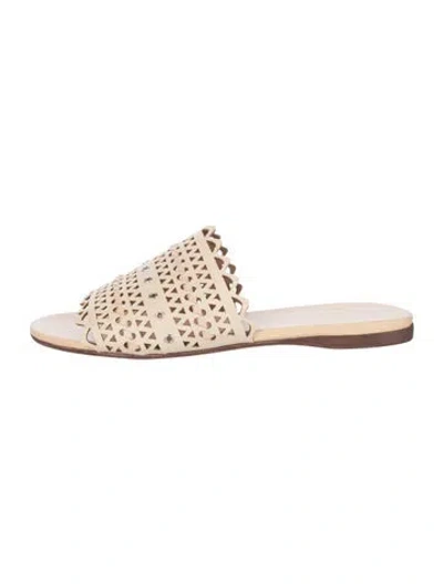 Pre-owned Alaïa Leather Lace Pattern Slides In Neutrals