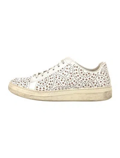 Pre-owned Alaïa Leather Lace Pattern Sneakers In Neutrals/white
