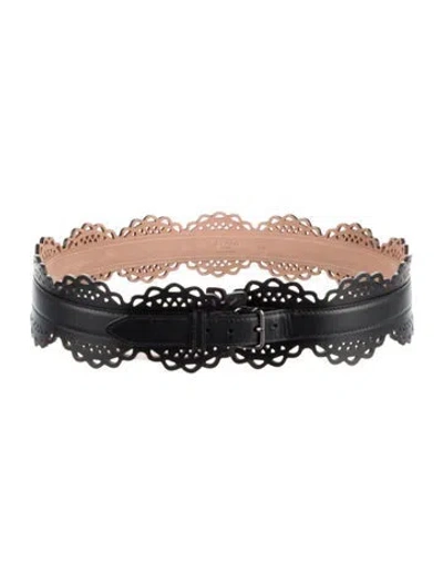 Pre-owned Alaïa Leather Lasercut Accents Belt In Black