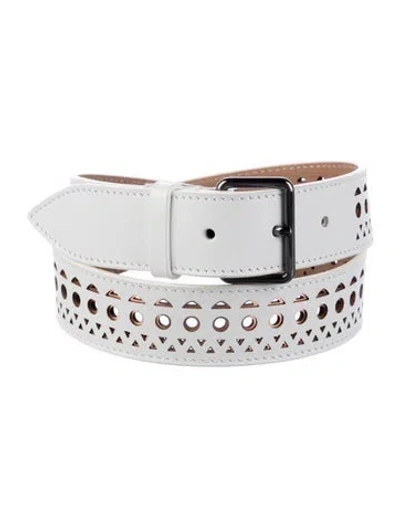 Pre-owned Alaïa Leather Lasercut Accents Belt In White