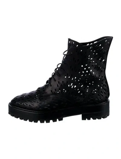 Pre-owned Alaïa Leather Lasercut Accents Combat Boots In Black