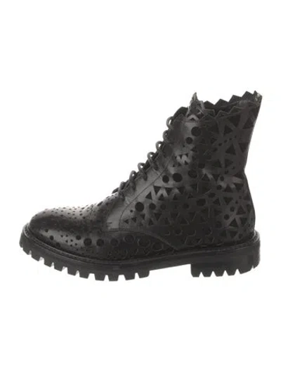 Pre-owned Alaïa Leather Lasercut Accents Combat Boots In Black
