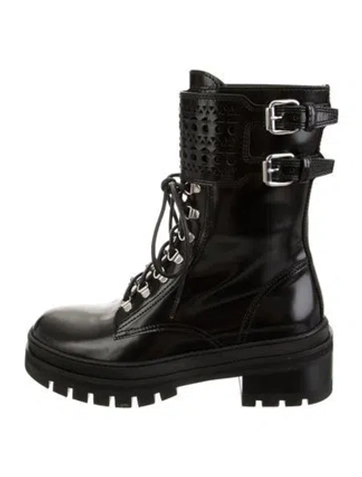 Pre-owned Alaïa Leather Lasercut Accents Combat Boots In Black