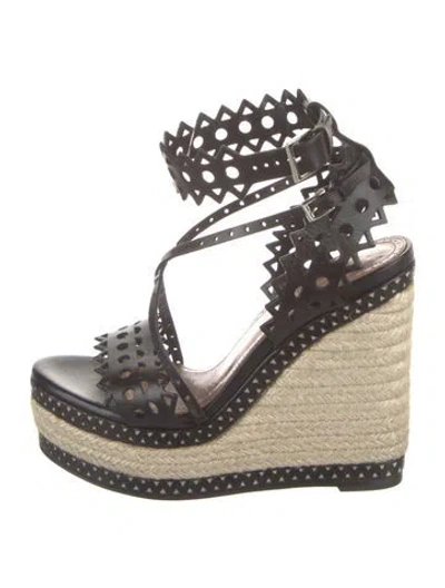 Pre-owned Alaïa Leather Lasercut Accents Espadrilles In Black