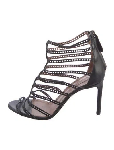 Pre-owned Alaïa Leather Lasercut Accents Gladiator Sandals In Black