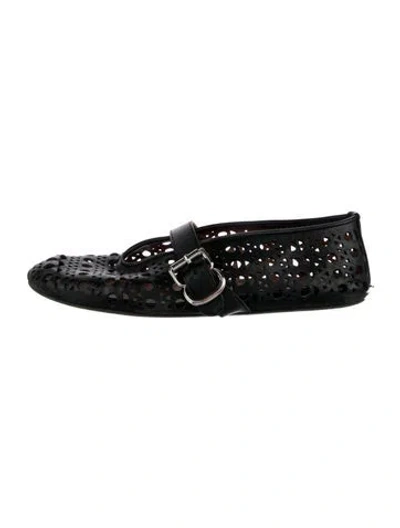 Pre-owned Alaïa Leather Lasercut Accents Mary Jane Flats In Black