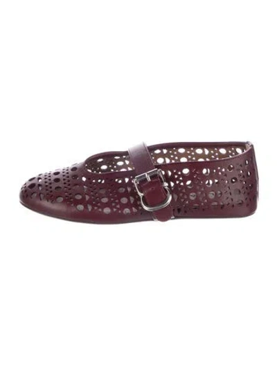 Pre-owned Alaïa Leather Lasercut Accents Mary Jane Flats In Burgundy