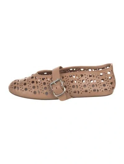 Pre-owned Alaïa Leather Lasercut Accents Mary Jane Flats In Neutral