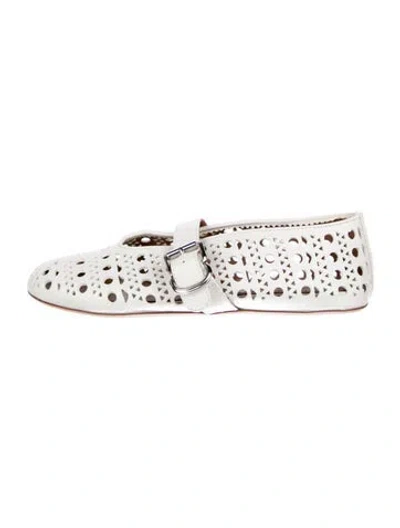 Pre-owned Alaïa Leather Lasercut Accents Mary Jane Flats In White