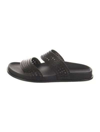 Pre-owned Alaïa Leather Lasercut Accents Slides In Black