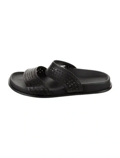 Pre-owned Alaïa Leather Lasercut Accents Slides In Black