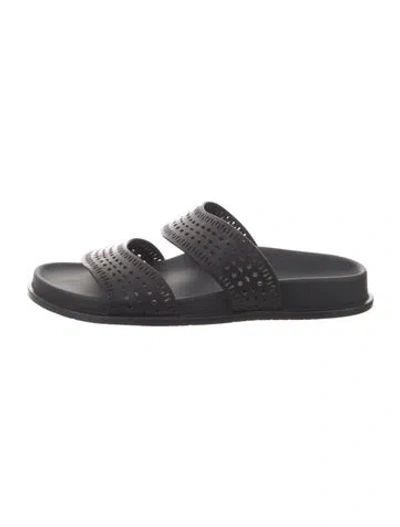 Pre-owned Alaïa Leather Lasercut Accents Slides In Black