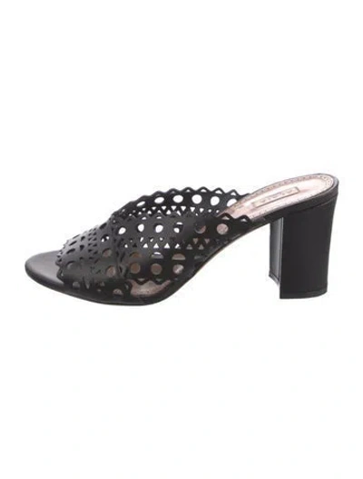 Pre-owned Alaïa Leather Lasercut Accents Slides In Black