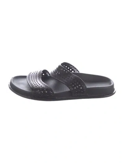 Pre-owned Alaïa Leather Lasercut Accents Slides In Black