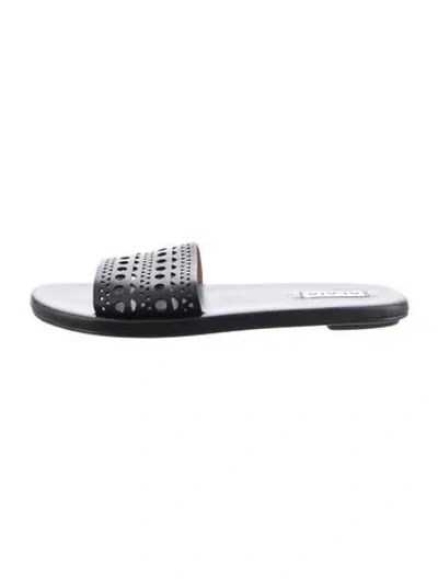 Pre-owned Alaïa Leather Lasercut Accents Slides In Black