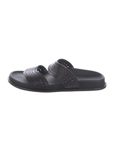 Pre-owned Alaïa Leather Lasercut Accents Slides In Black