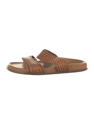 Pre-owned Alaïa Leather Lasercut Accents Slides In Brown