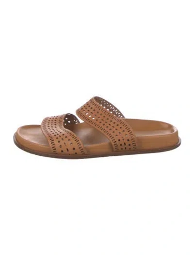 Pre-owned Alaïa Leather Lasercut Accents Slides In Brown