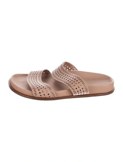 Pre-owned Alaïa Leather Lasercut Accents Slides In Neutrals