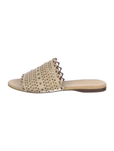 Pre-owned Alaïa Leather Lasercut Accents Slides In Neutrals