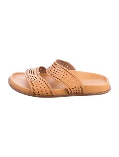 Pre-owned Alaïa Leather Lasercut Accents Slides In Neutrals