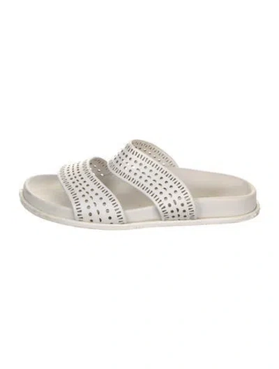 Pre-owned Alaïa Leather Lasercut Accents Slides In White