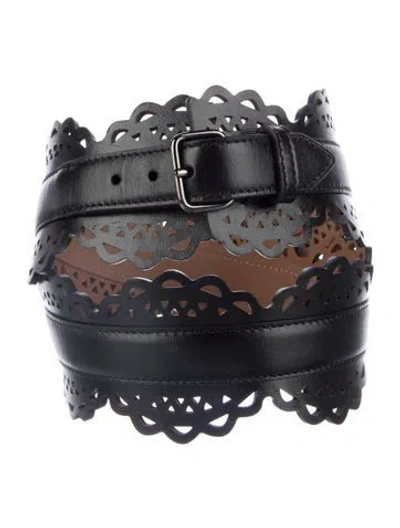 Pre-owned Alaïa Leather Lasercut Accents Waist Belt In Black