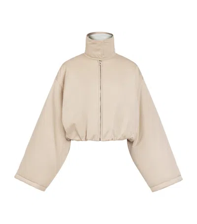 Alaïa Leather Layered Bomber Jacket In Sand