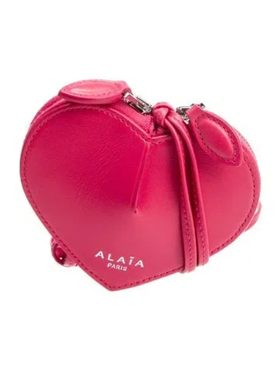 Pre-owned Alaïa Leather Le Coeur Coin Purse On Strap In Pink