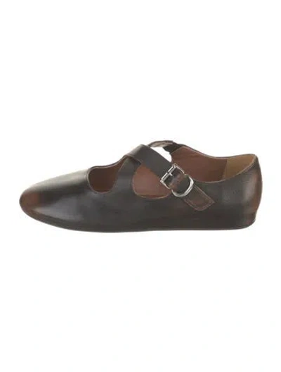 Pre-owned Alaïa Leather Mary Jane Flats In Brown