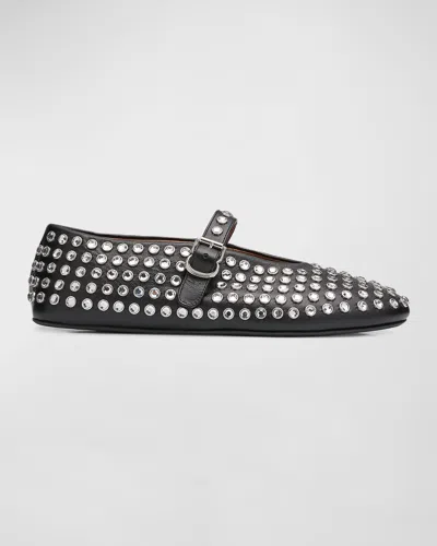 Alaïa Leather Mary Jane Flats With Allover Studs In Black