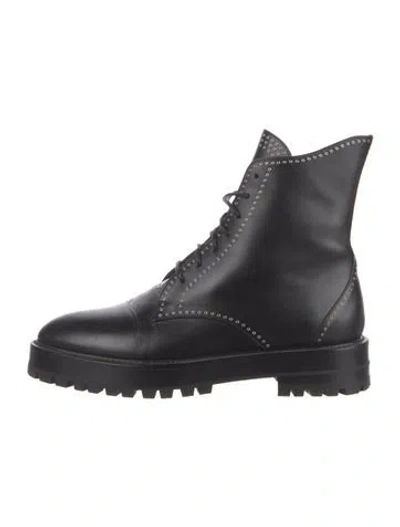 Pre-owned Alaïa Leather Mesh Accents Combat Boots In Black