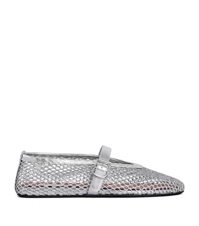 Alaïa Leather Mesh Ballet Flats In Silver