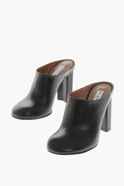 Alaïa Leather Mules With 10cm Covered Heel In Black