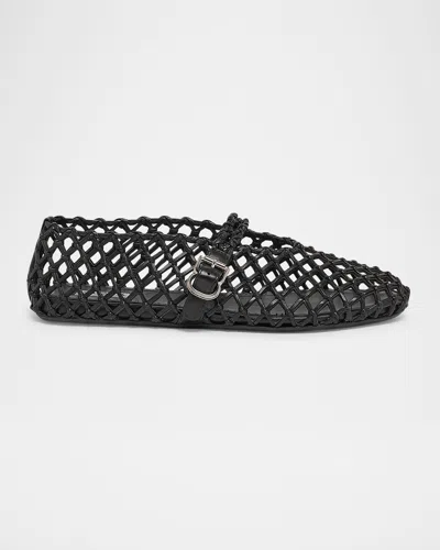 ALAÏA LEATHER NET MARY JANE BALLERINA FLATS