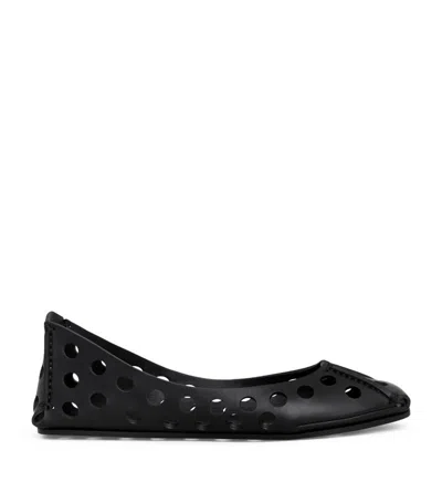 Alaïa Perforated Leather Ballerina Flats With Square Front Detail In Black