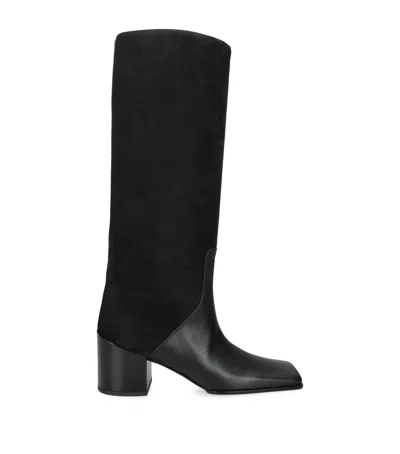 Alaïa Textured-leather And Suede Knee Boots In Black