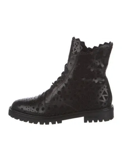 Pre-owned Alaïa Leather Patterned Combat Boots In Black