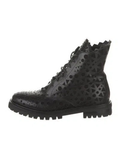 Pre-owned Alaïa Leather Patterned Combat Boots In Black