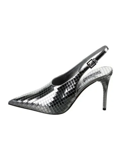 Pre-owned Alaïa Leather Patterned Slingback Pumps W/ Tags In Metallic/silver
