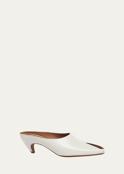 Alaïa Leather Peep-toe Kitten Mules In Blanc Casse