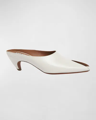 ALAÏA LEATHER PEEP-TOE KITTEN MULES