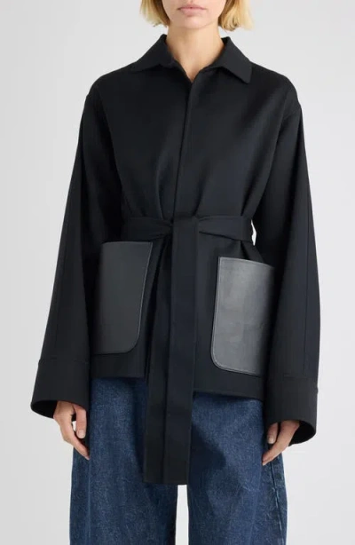 Alaïa Leather-trimmed Virgin Wool Wrap Jacket In Black
