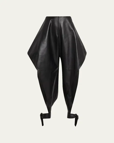 Alaïa Leather Pointed Ruffle Ankle-tie Pants In Black